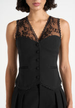 Veronica - Lace Tailored Corset Suit Vest – Black