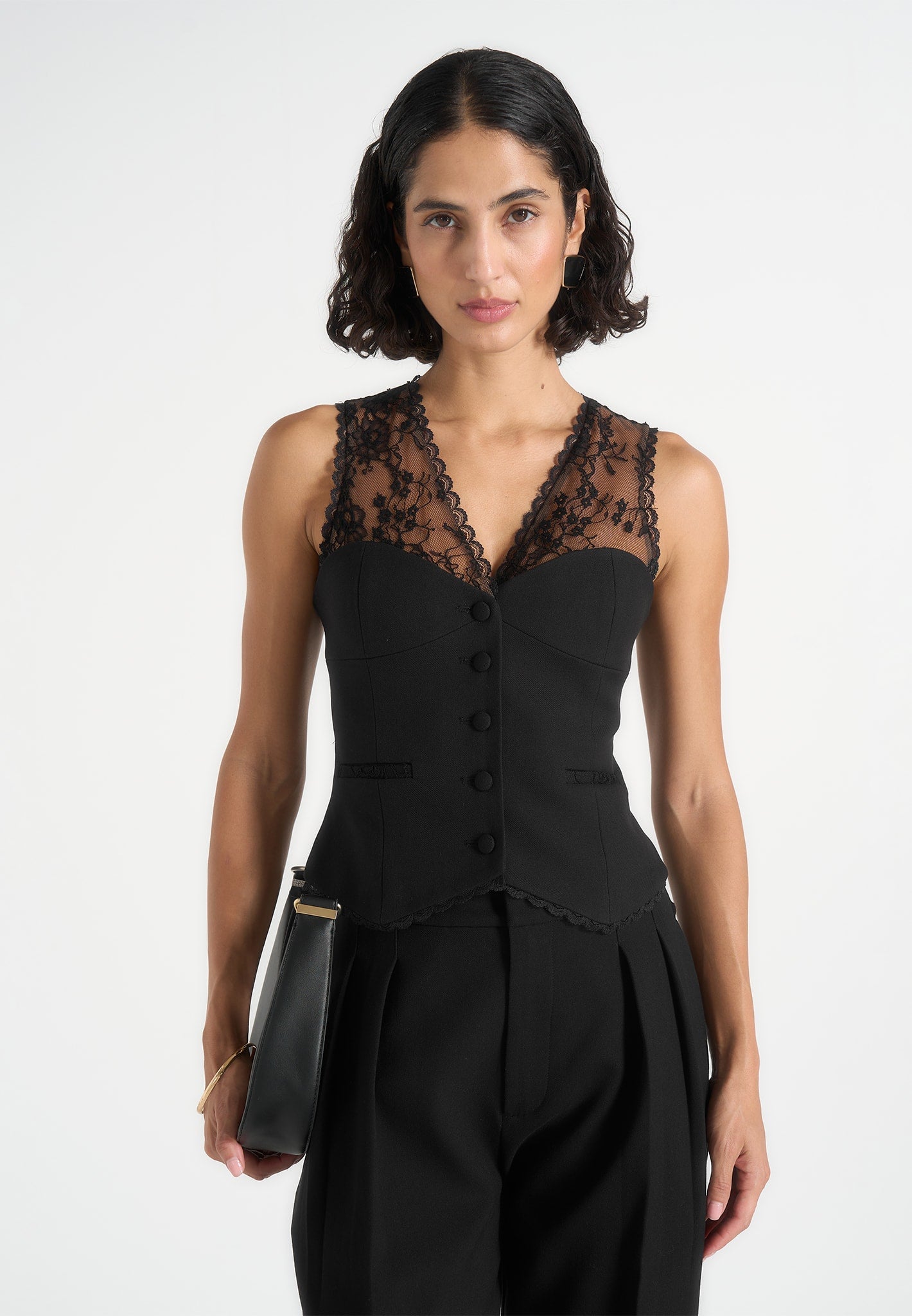 Veronica - Lace Tailored Corset Suit Vest – Black