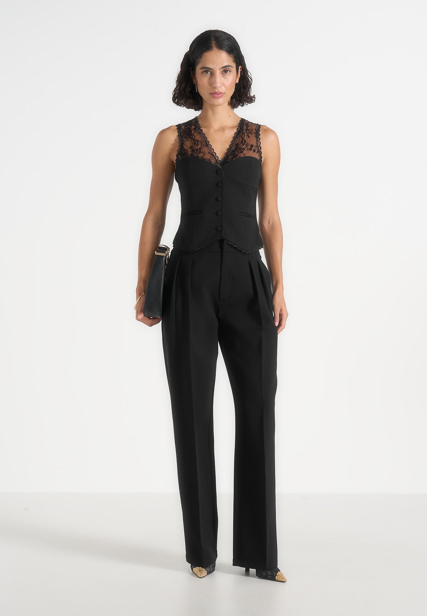 Veronica - Lace Tailored Corset Suit Vest – Black