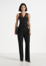 Veronica - Lace Tailored Corset Suit Vest – Black