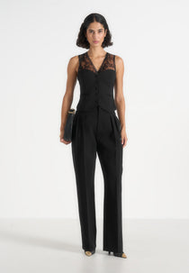 Veronica - Lace Tailored Corset Suit Vest – Black