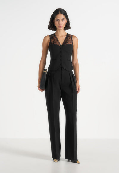 Veronica - Lace Tailored Corset Suit Vest – Black