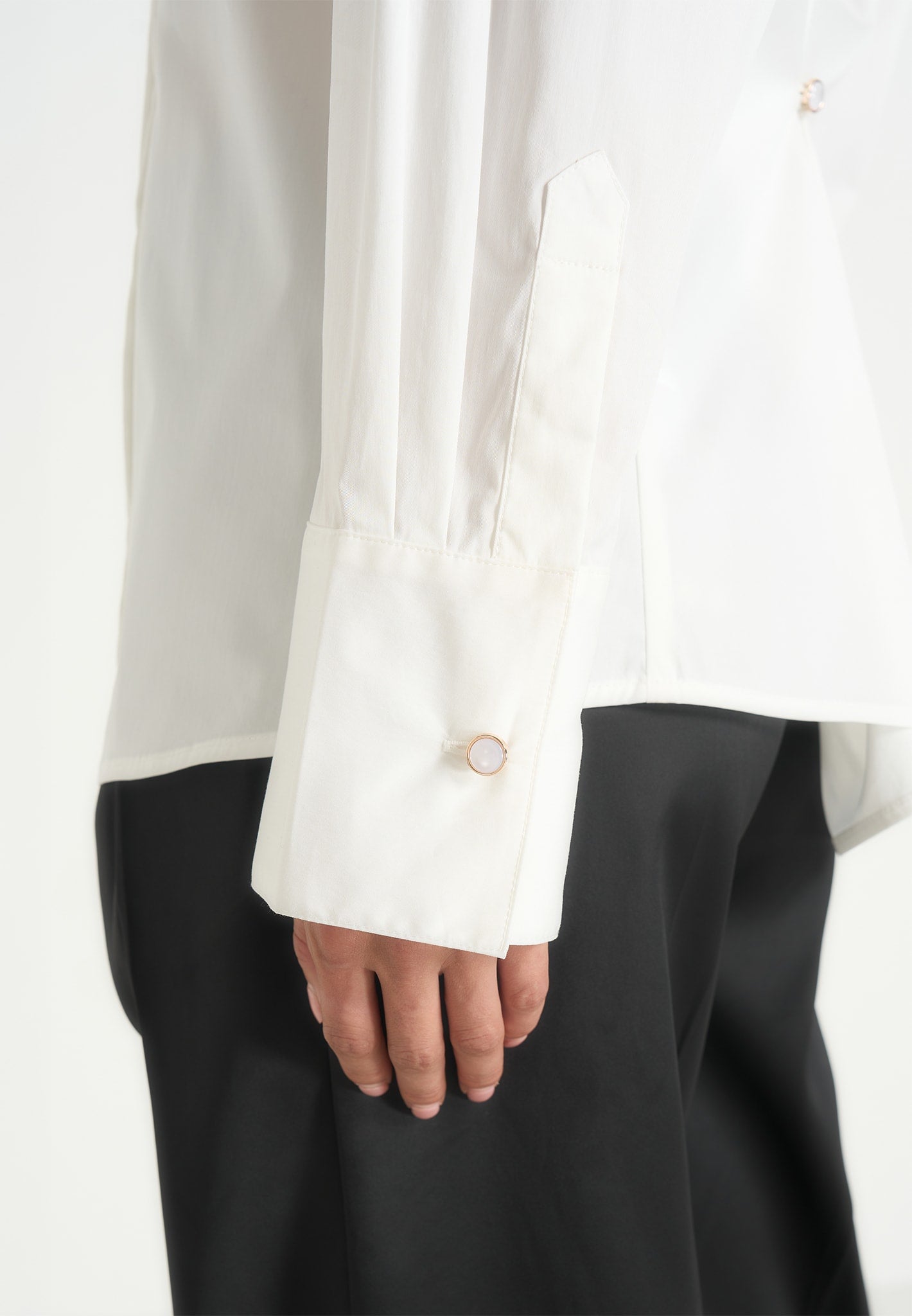 Hope - Pleated Tuxedo Cotton Shirt with Cinch Back – White