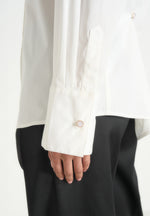 Hope - Pleated Tuxedo Cotton Shirt with Cinch Back – White