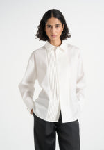 Hope - Pleated Tuxedo Cotton Shirt with Cinch Back – White