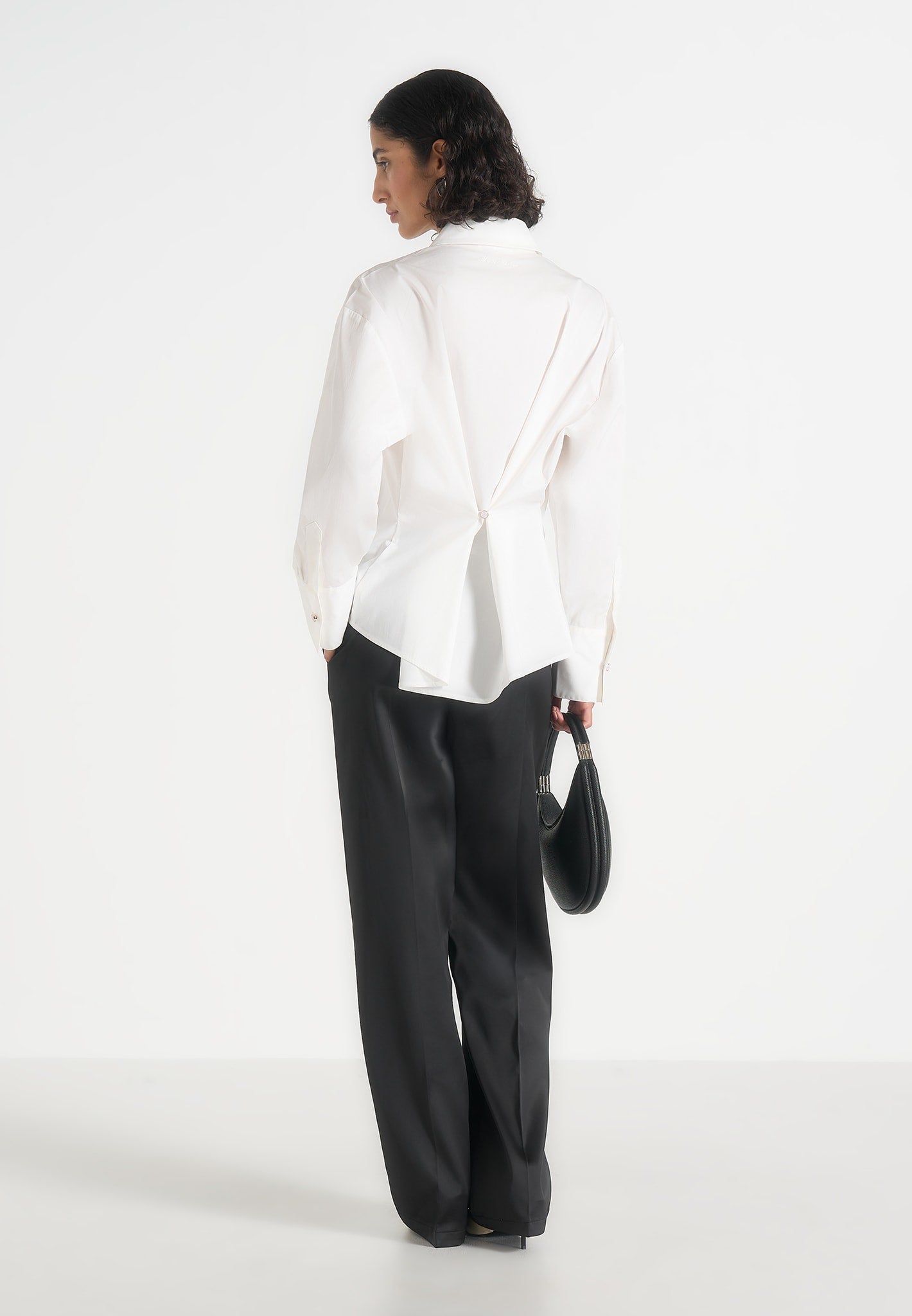 Hope - Pleated Tuxedo Cotton Shirt with Cinch Back – White