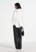 Hope - Pleated Tuxedo Cotton Shirt with Cinch Back – White