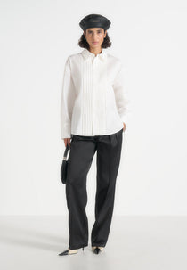Hope - Pleated Tuxedo Cotton Shirt with Cinch Back – White