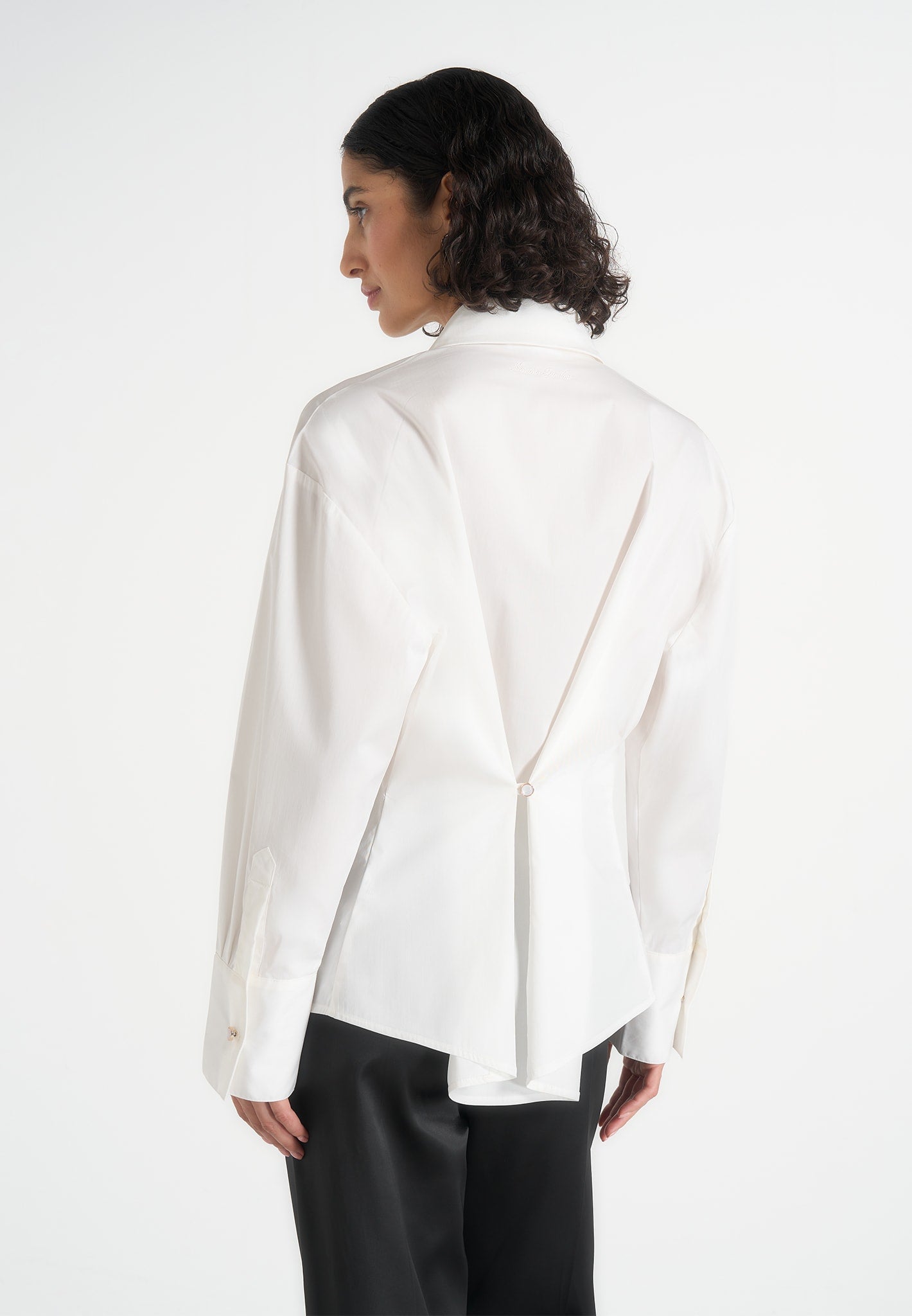 Hope - Pleated Tuxedo Cotton Shirt with Cinch Back – White
