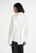 Hope - Pleated Tuxedo Cotton Shirt with Cinch Back – White