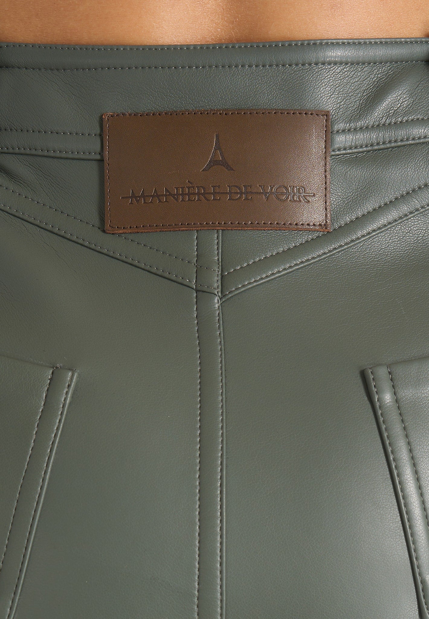 Ambre - Leather Lace Up Flared Pants - Olive