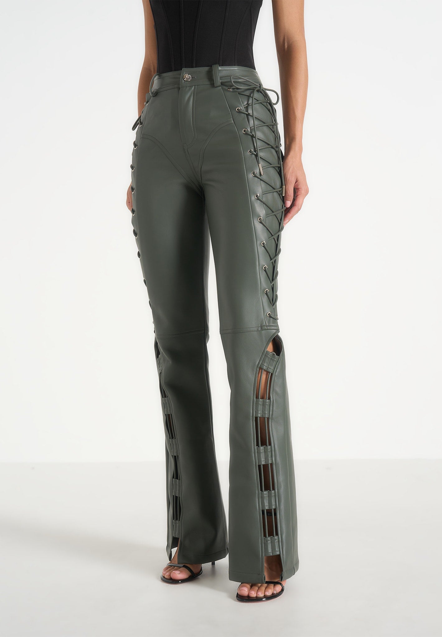 ambre-leather-lace-up-flared-trousers-olive