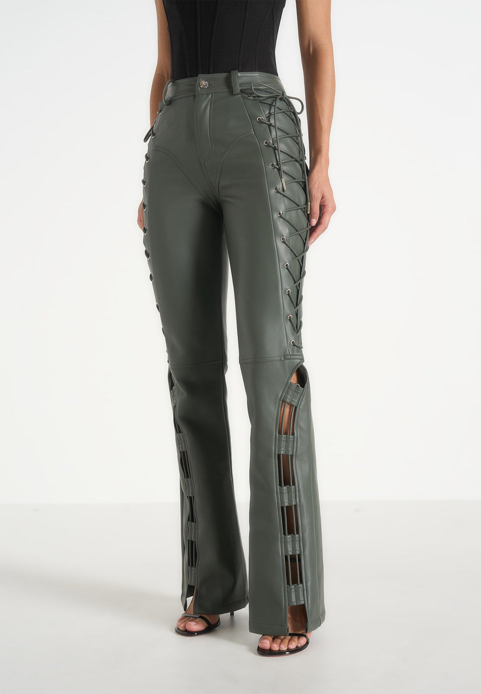 ambre-leather-lace-up-flared-trousers-olive
