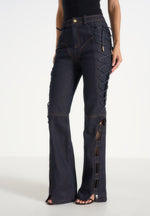 Ambre - Denim Lace Up Flared Jeans - Indigo