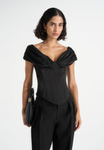 Ursula - Off-Shoulder Pleated Corset Top – Black