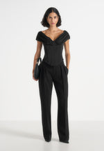 Ursula - Off-Shoulder Pleated Corset Top – Black