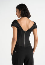Ursula - Off-Shoulder Pleated Corset Top – Black