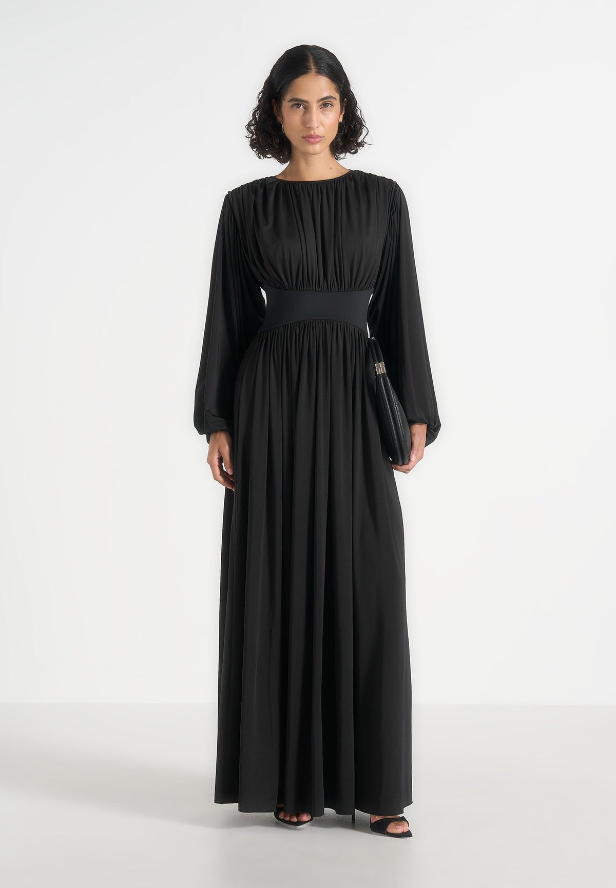 Ivana - Corset Maxi Dress with Detachable Sleeves - Black