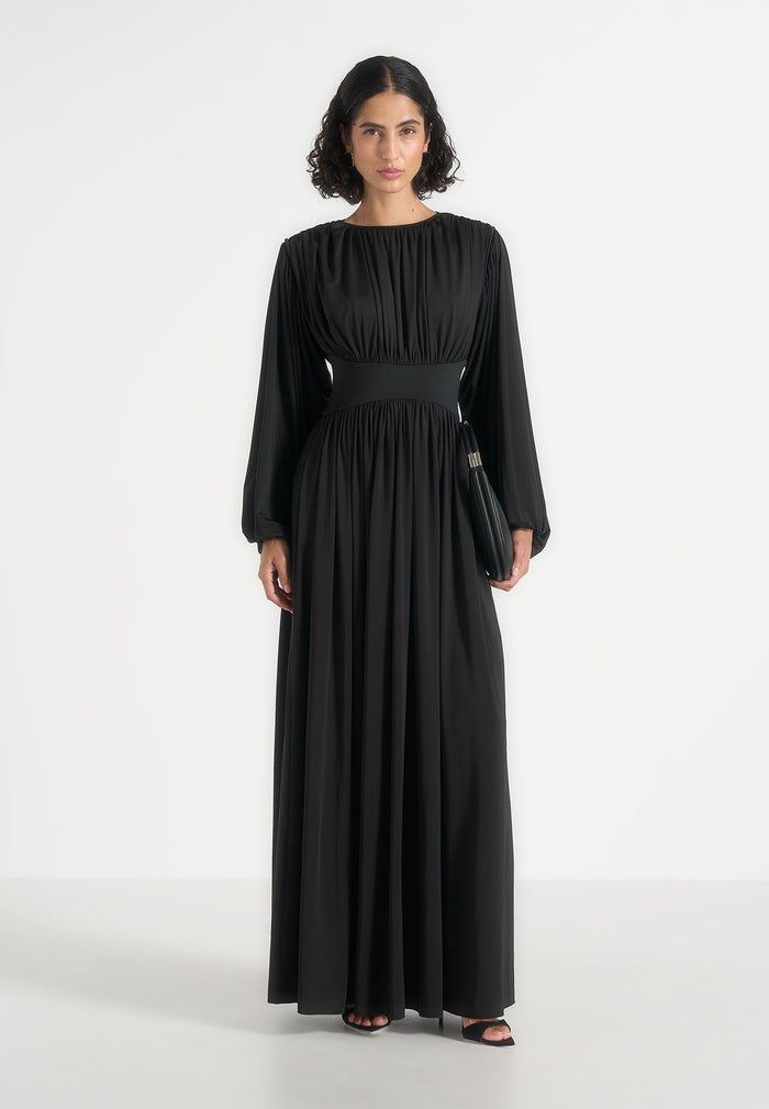 ivana-modest-pleated-cinch-maxi-dress-black