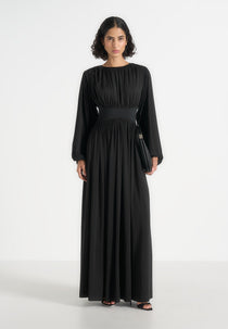 Ivana - Corset Maxi Dress with Detachable Sleeves - Black