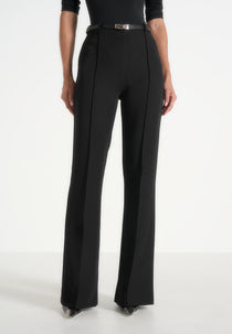 Quinn - High-Waisted Belted Fit & Flared Pants - Black