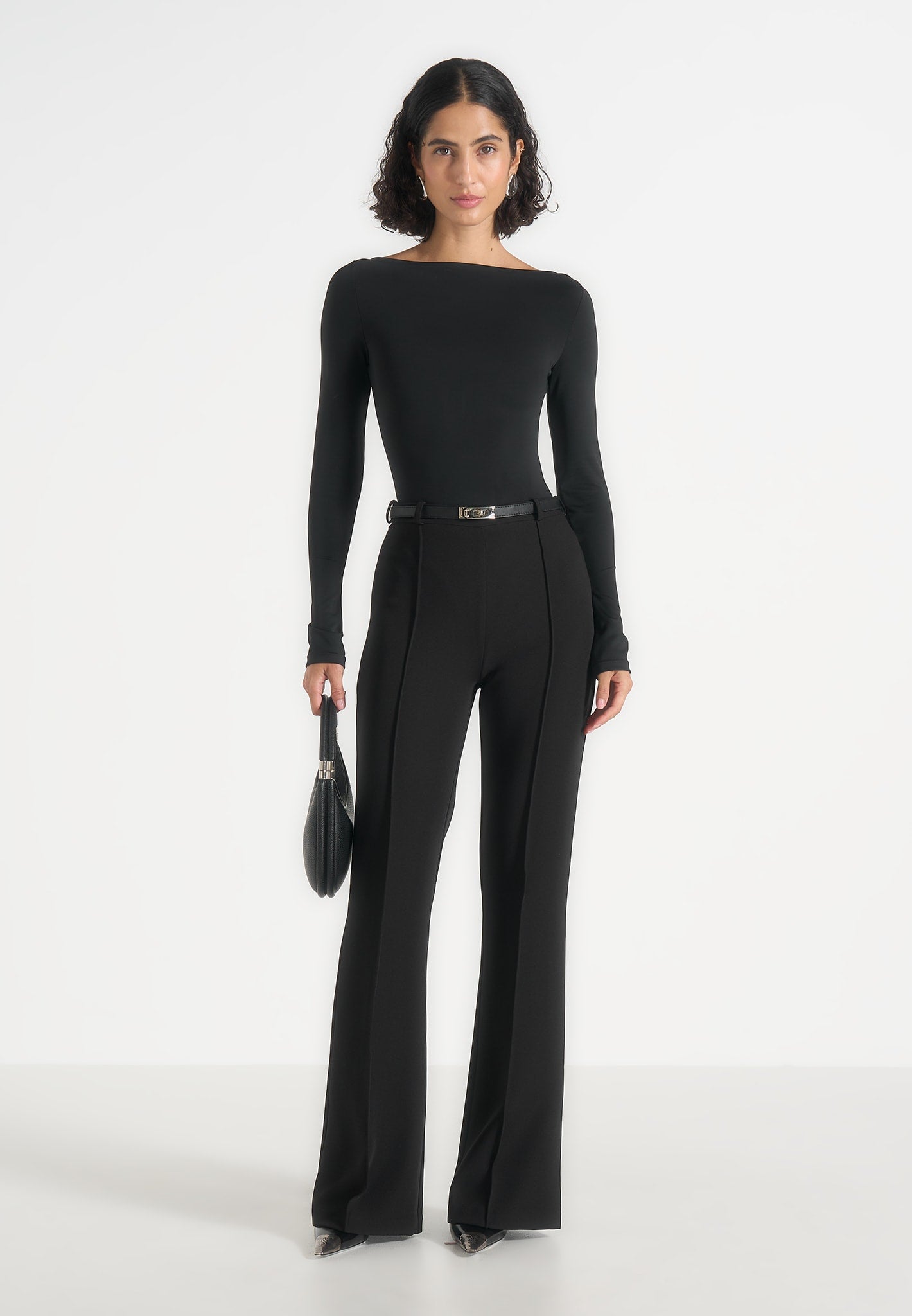 Quinn - High-Waisted Belted Fit & Flared Pants – Black
