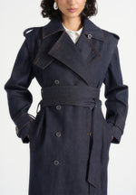 Esther - Denim Trench Coat With Double Belt - Indigo