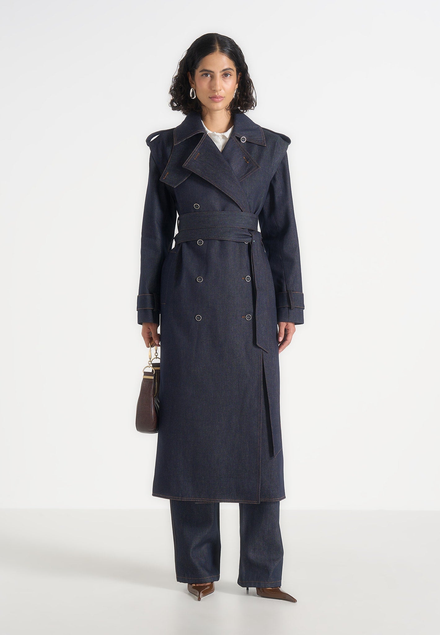Esther - Denim Trench Coat With Double Belt - Indigo
