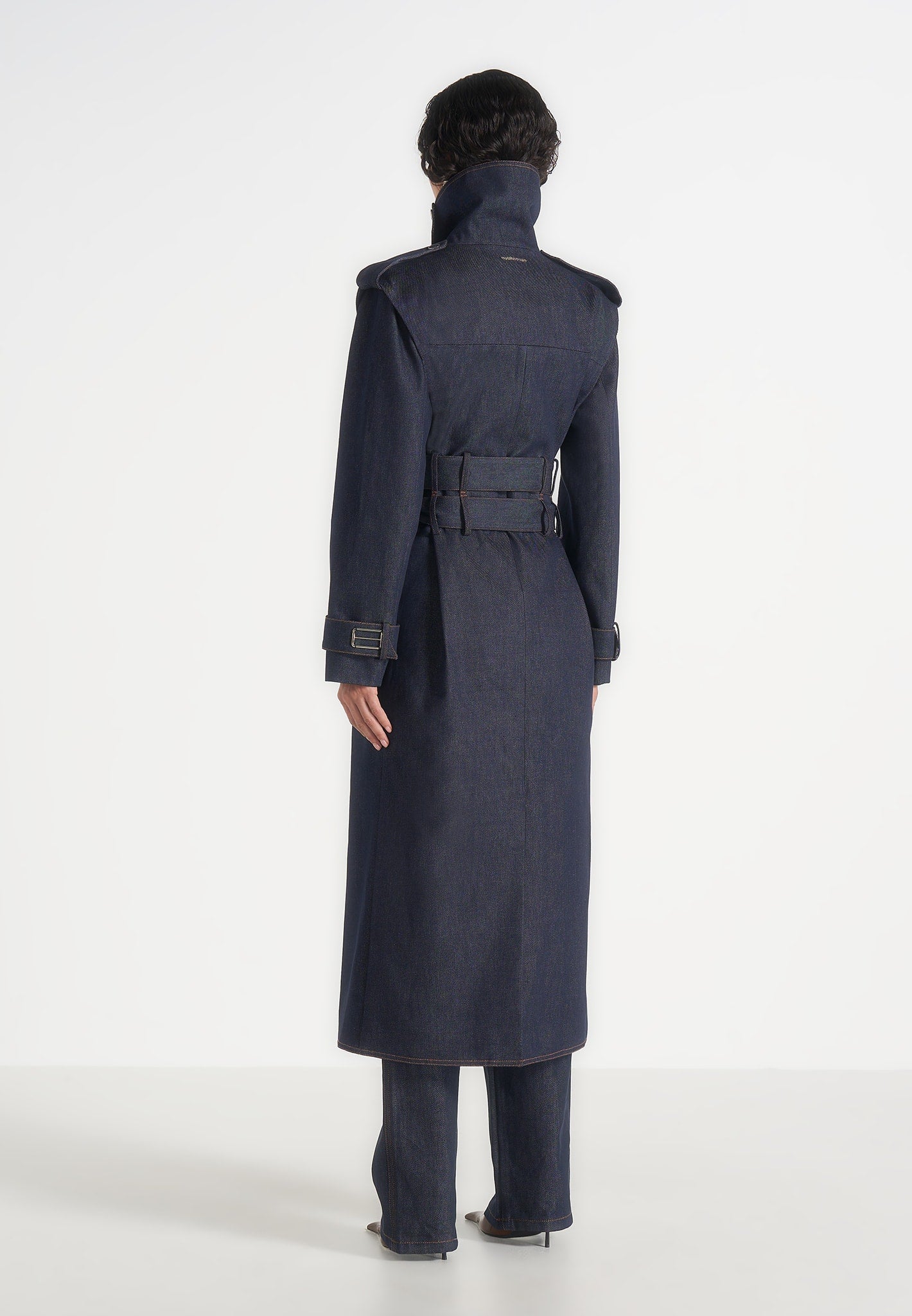 Esther - Denim Trench Coat With Double Belt - Indigo