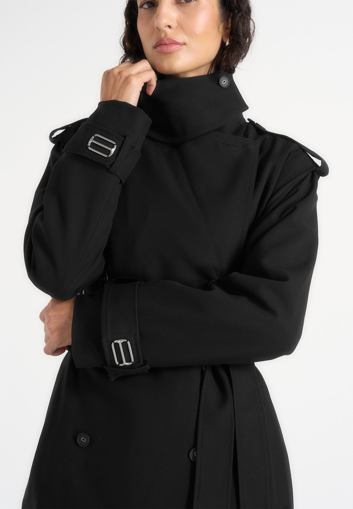 Esther - Tailored Trench Coat With Double Belt - Black