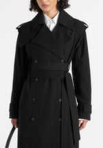 Esther - Tailored Trench Coat With Double Belt - Black
