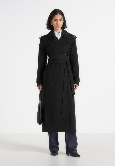 Esther - Tailored Trench Coat With Double Belt - Black