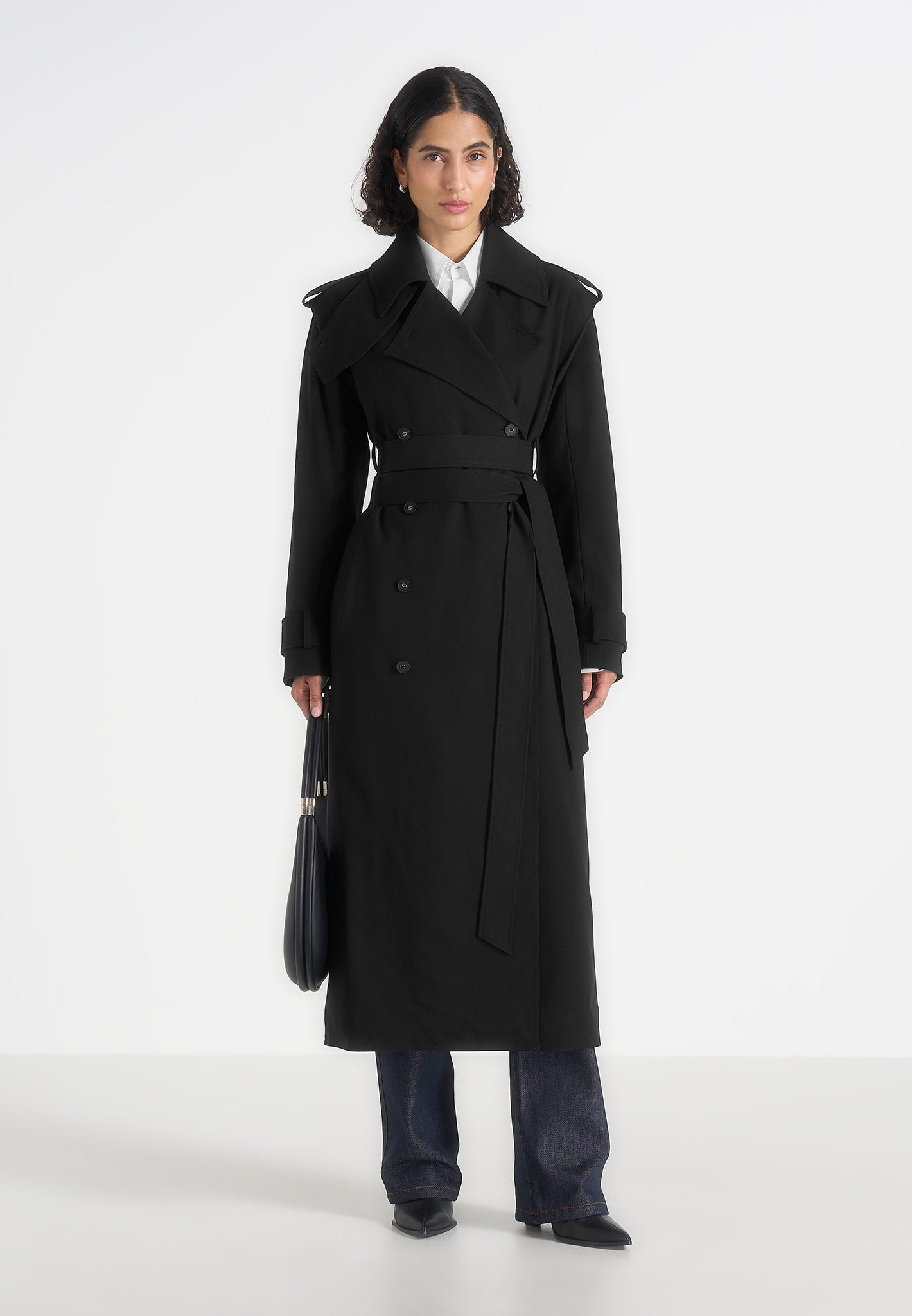 Esther - Tailored Trench Coat With Double Belt - Black
