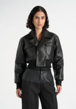 Cosette - Leather Lapel Bomber Jacket - Black