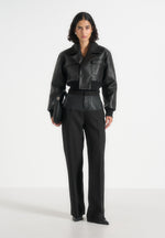 Cosette - Leather Lapel Bomber Jacket - Black