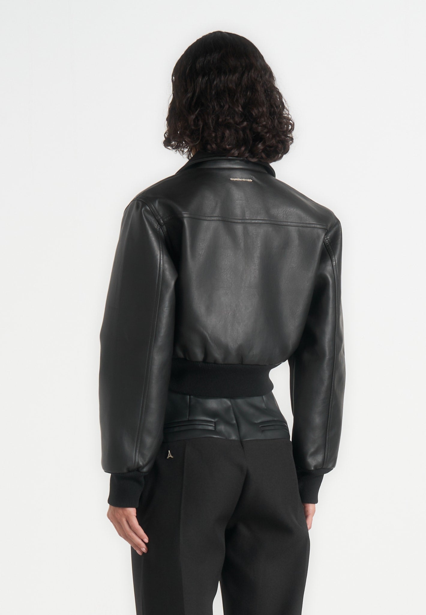 Cosette - Leather Lapel Bomber Jacket - Black