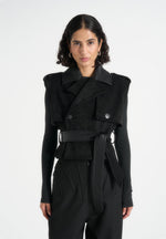 Lelia - Cropped Suede Trench 2-in-1 Gilet Coat With Belt - Black
