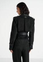 Lelia - Cropped Suede Trench 2-in-1 Gilet Coat With Belt - Black