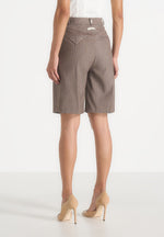 Lorette - Pinstripe Twin Pleat Tailored Shorts - Taupe