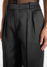 Julie - Satin Twin Pleat Pants - Black