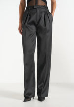 Julie - Satin Twin Pleat Pants - Black