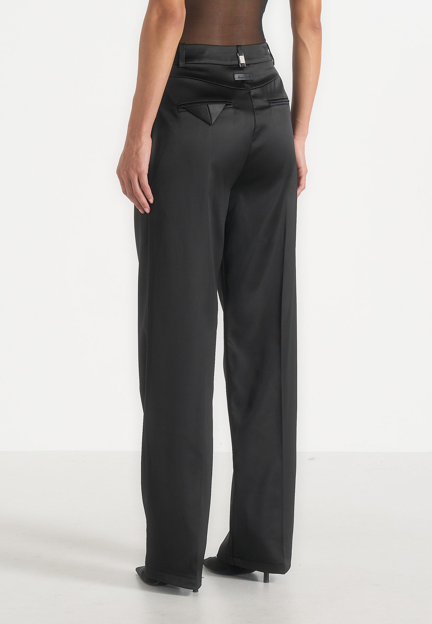 Julie - Satin Twin Pleat Pants - Black
