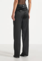 Julie - Satin Twin Pleat Pants - Black