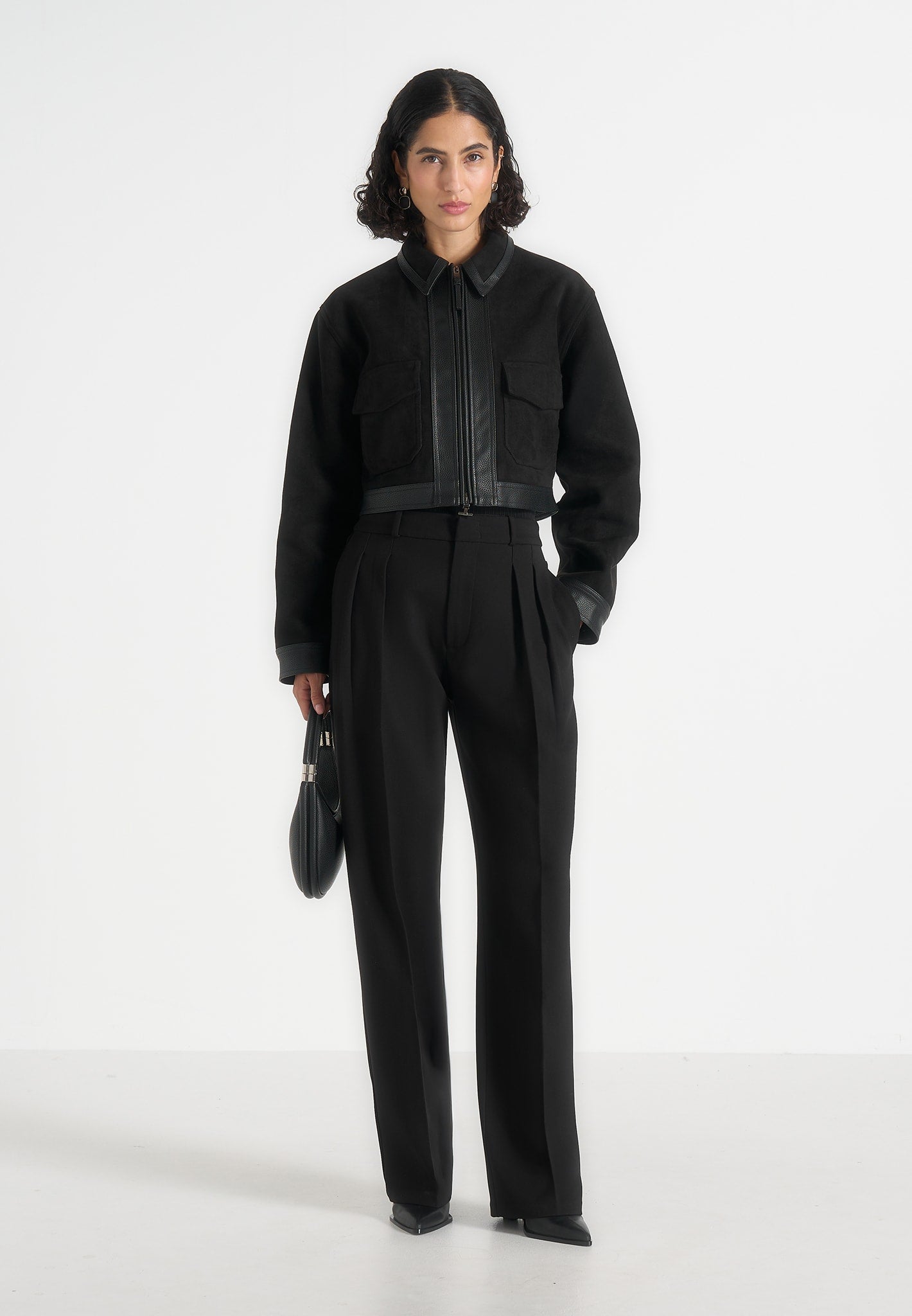 Denise - Suede & Pebbled Leather Jacket - Black