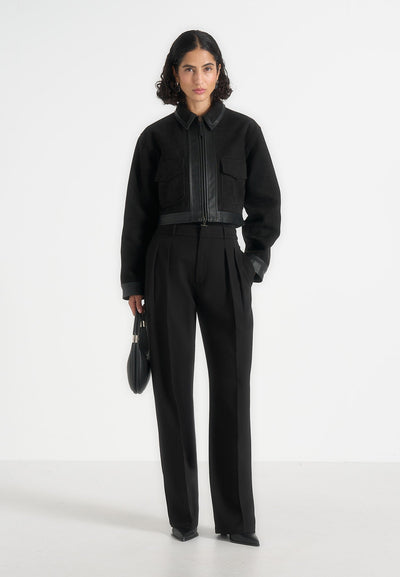 Denise - Suede & Pebbled Leather Jacket - Black