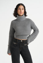 Amaya - Roll Neck Knit Sweater With Cuffs - Grey