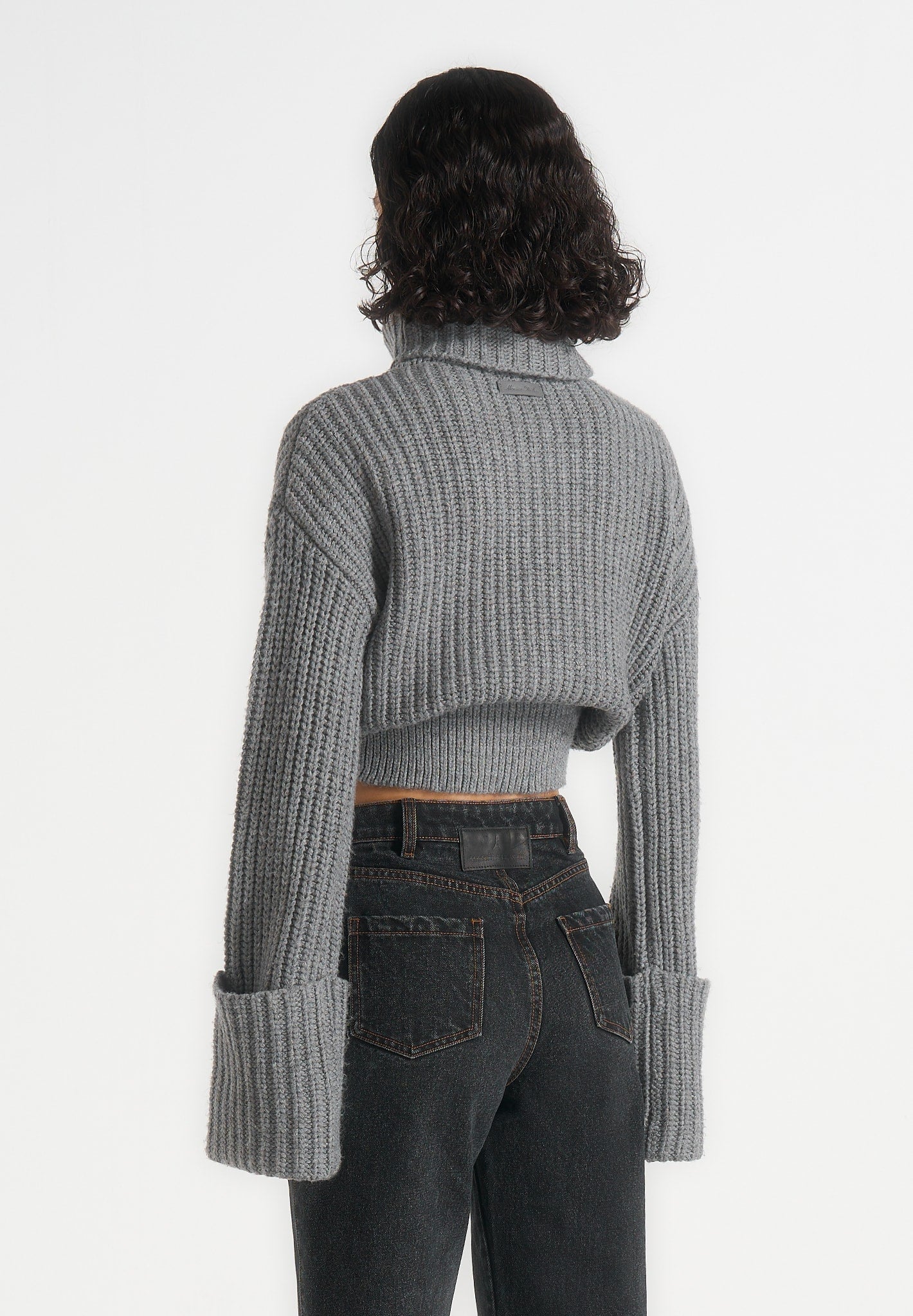 Amaya - Roll Neck Knit Sweater With Cuffs - Grey