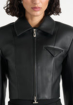 Adina - Leather Cropped Jacket - Black