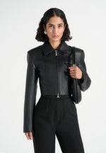 Adina - Leather Cropped Jacket - Black