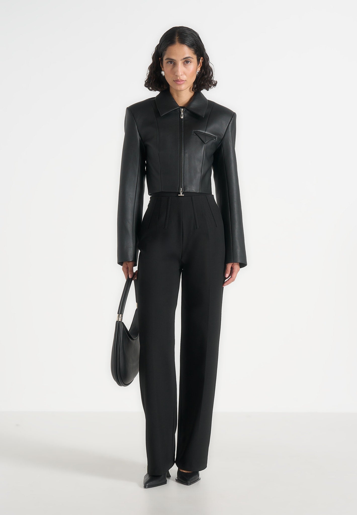 Adina - Leather Cropped Jacket - Black